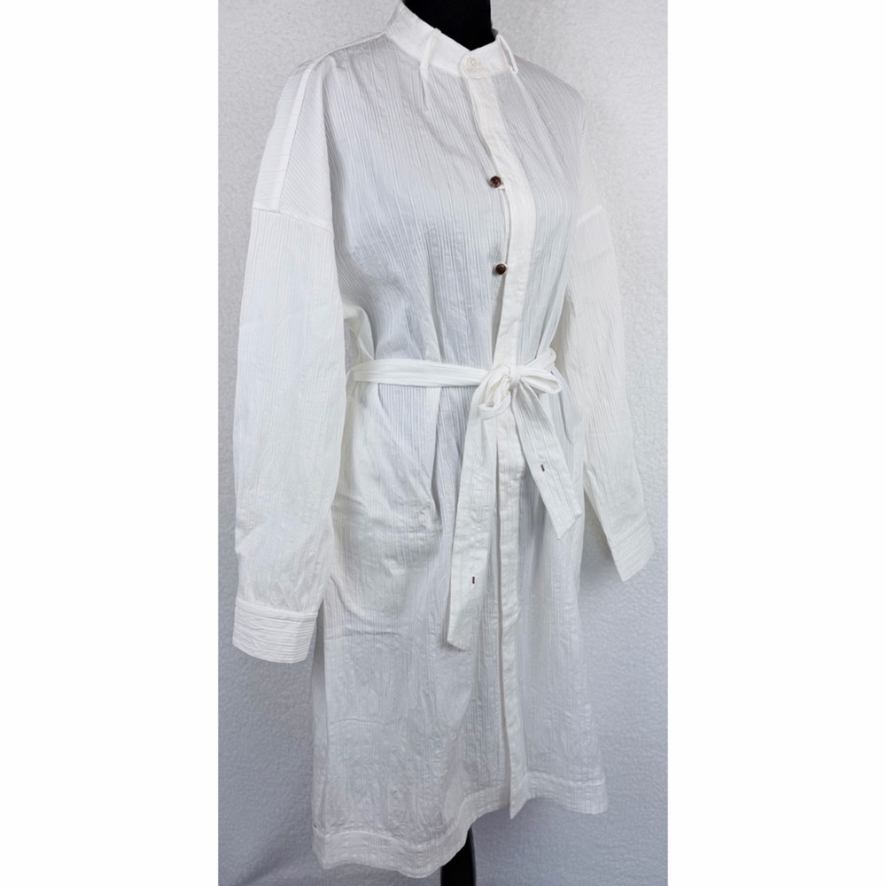 ZIILAM • White Modern Long Sleeve Belted Shirt Dress, S - Picture 6 of 15